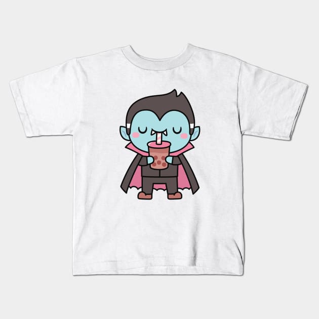 Cute Little Vampire Sucking Bubble Tea Kids T-Shirt by rustydoodle